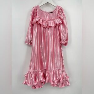 Rock Your Kid 7y Long Sleeve Metallic Pleated 0139 Dress girl baby midi pink